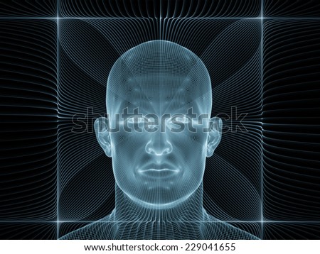 Frame of Mind series. Composition of human face wire-frame and fractal elements with metaphorical relationship to mind, reason, thought, mental powers and mystic consciousness