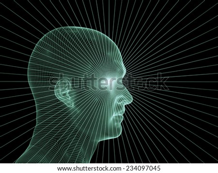 Frame of Mind series. Composition of human face wire-frame and fractal elements with metaphorical relationship to mind, reason, thought, mental powers and mystic consciousness