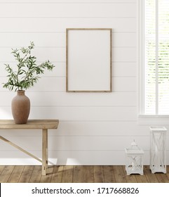 Frame Mockup In Farmhouse Living Room Interior, 3d Render