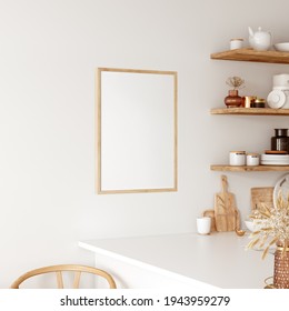 Frame And Poster Mockup In Boho Style Interior. 3d Rendering, 3d Illustration