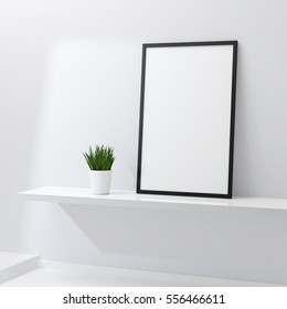 Frame Poster Mockup In White Room 3d Rendering