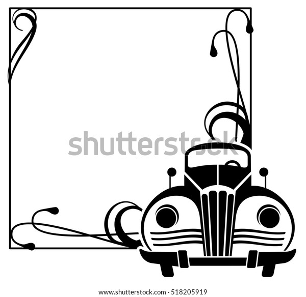 Frame with\
retro car silhouette. Raster clip\
art