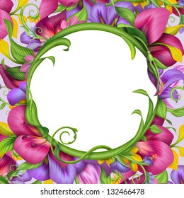 frame with round abstract exotic tropical flower border