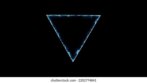 Frame In The Shape Of A Triangle, Light Neon Glow, Energy, Smoke, Footage Portal Abstract Technology Blue Cyan, Aquamarine 3d Triangle From Animated Particle Dots. Blend Mode, Geometric Background.