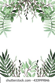 Frame With Watercolor Deep Green Foliage