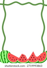 Frame with watermelon. Summer fruit frame. Rectangle frame with watermelon slices. Watermelon cartoon frame