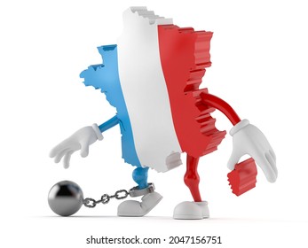 France Character With Prison Ball Isolated On White Background. 3d Illustration