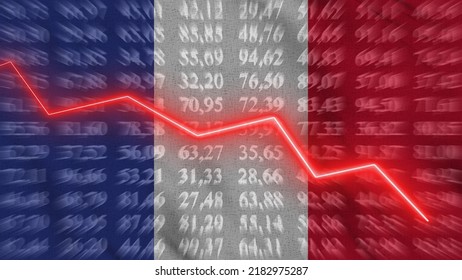 France Financial Reduce, Economic Reduce, Up Arrow In The Chart Against The Background Flag, 3D Rendering, Illustration