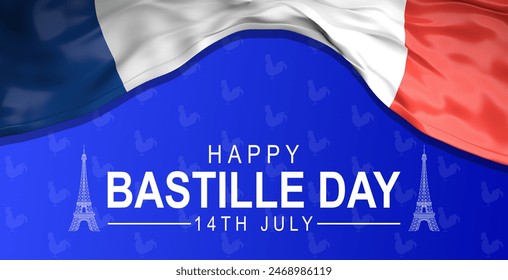 France independence day celebration card with colorful flying confetti and national flag of France on a blue background. Red, white, blue horizontal banner. - Powered by Shutterstock