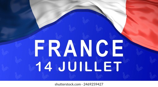 France independence day celebration card with colorful flying confetti and national flag of France on a blue background. Red, white, blue horizontal banner. - Powered by Shutterstock