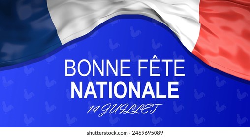 France independence day celebration card with colorful flying confetti and national flag of France on a blue background. Red, white, blue horizontal banner. - Powered by Shutterstock