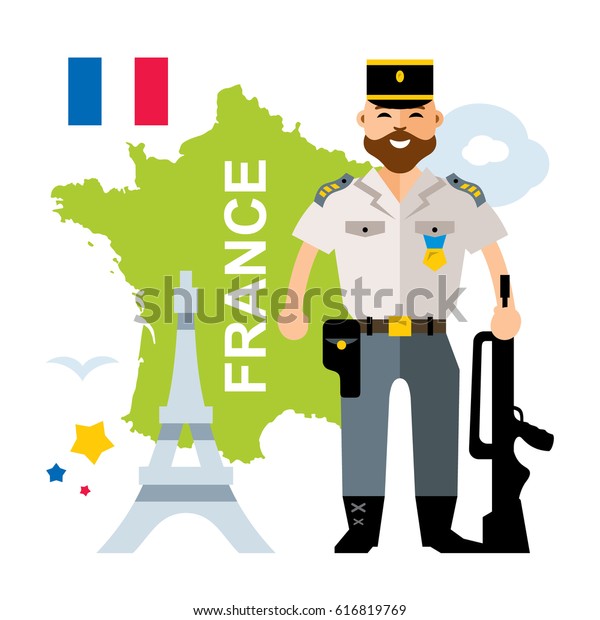 France\
Police. Flat style colorful Cartoon\
illustration.