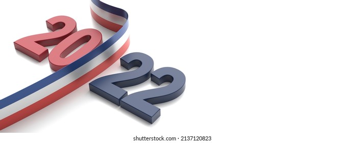 France Presidential Election 2022, French flag flyer on white background, banner, copy space. Campaign template, 3d render