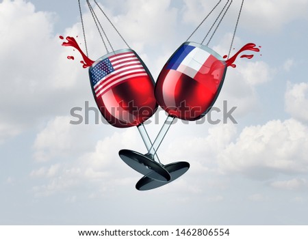 France USA wine tariff trade war and American tariffs global trade dispute as two opposing glasses with wines as French tax economic conflict over import and exports as a 3D illustration. Stock photo © 