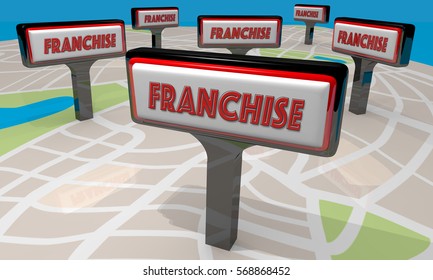 Franchise Sign Map New Business Opportunity 3d Illustration