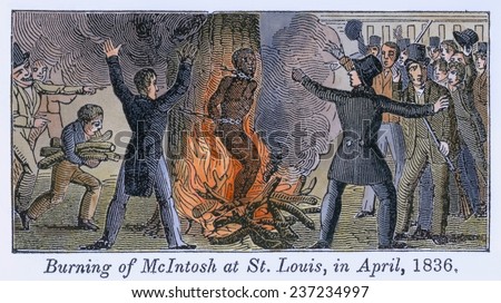 Francis L McIntosh a free mixed-raced boatman killed St. Louis's deputy sheriff, George Hammond, while resisting arrest. Illustrations of the Antislavery Almanac for 1840. Stock foto © 