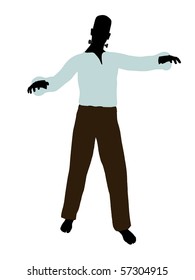 Frankenstein  Halloween Silhouette Illustration On A White Background