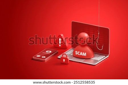 Fraud user scam internet cyber hacker crime identity theft security data phishing online. Digital attack password 3d risk fake criminal protection safety hacking virus malware warning privacy threat.