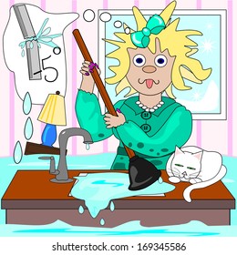 The Frazzled Plumber.  A Frazzled Lady Is Trying To Cope With Frozen, Broken Pipes And Clogged Drains  And The Plumber Will Not Be There Until Tuesday.