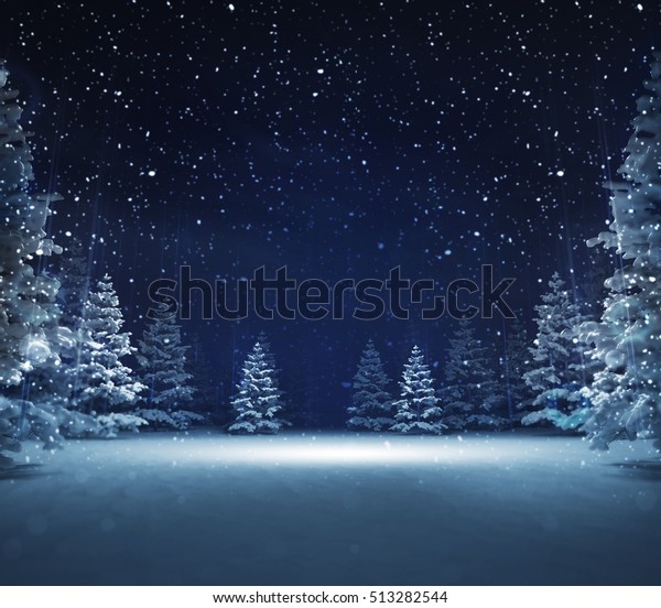冬の雪の多い森の中の自由な領域 青の季節の風景の背景3dイラスト のイラスト素材