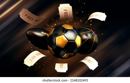 free bet betting gambling  soccer football basketball tennis balls banner 3d render 3d rendering illustration 