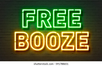 Free Booze Neon Sign On Brick Wall Background