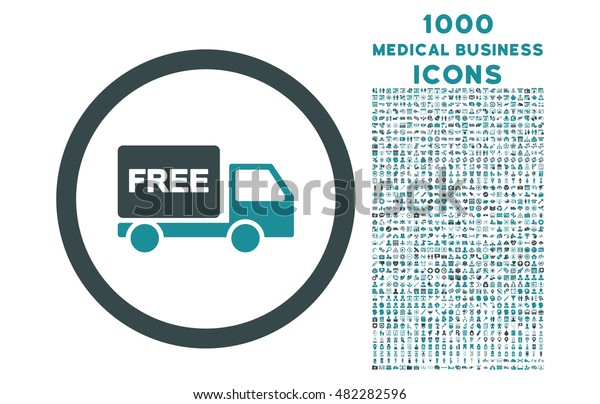 Free Delivery rounded glyph bicolor icon with\
1000 medical business icons. Set style is flat pictograms, soft\
blue colors, white\
background.