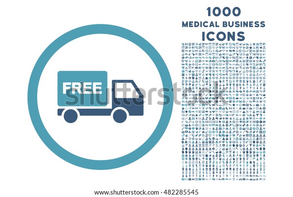 Free Delivery rounded glyph bicolor icon with\
1000 medical business icons. Set style is flat pictograms, cyan and\
blue colors, white\
background.