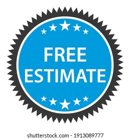 Free Estimate. Real Estate Or Product Value. Blue Sticker Icon.