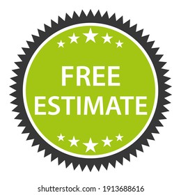 Free Estimate. Real Estate Or Product Value. Green Sticker Icon.