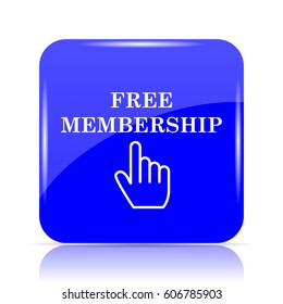 Free Membership Icon, Blue Website Button On White Background.
