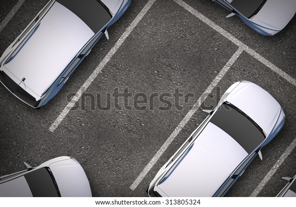 Free Parking Spot Between Other Cars. Top\
View. Urban Transportation\
Illustration.