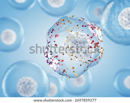 Free radicals attack cells causing oxidative stress and damaging cellular components like DNA, proteins, and lipids. Antioxidants neutralize free radicals and stop cellular damage, 3d illustration
