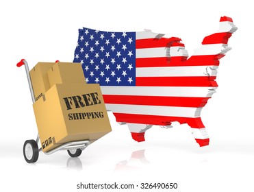 Free Shipping With USA Map. 3D Rendering