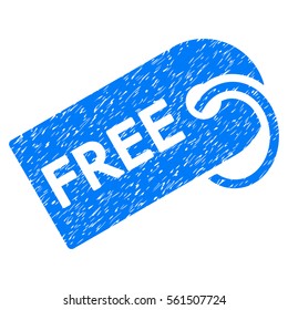 Free Tag grainy textured icon for overlay watermark stamps. Flat symbol with scratched texture. Dotted glyph blue ink rubber seal stamp with grunge design on a white background.