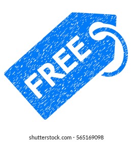 Free Tag grainy textured icon for overlay watermark stamps. Flat symbol with scratched texture. Dotted glyph blue ink rubber seal stamp with grunge design on a white background.