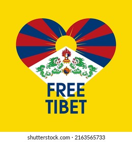 Free Tibet flag in heart shape illustration. Tibetan flag heart design element. Flag of tibet icon isolated on a yellow background