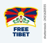 Free Tibet lettering with grunge flag illustration. Paintbrush tibet flag icon isolated on a gray background. Flag Of Tibet design element. Tibetan flag symbol