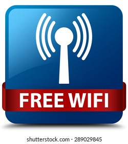 Free wifi (wlan network) blue square button