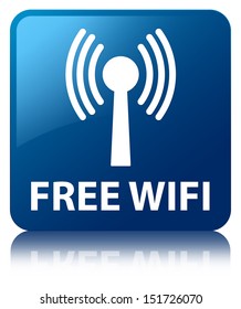 Free wifi (wlan network icon) glossy blue reflected square button