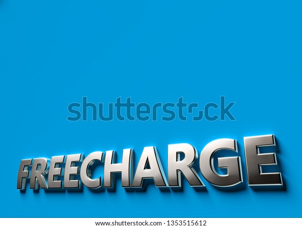 Freecharge word as 3D sign or logo concept\
placed on blue surface with copy space above it. Freecharge\
technologies concept. 3D\
rendering