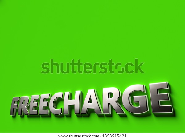 Freecharge word as 3D sign or logo concept\
placed on green surface with copy space above it. Freecharge\
technologies concept. 3D\
rendering