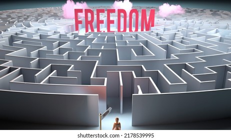 Freedom and a challenging path that leads to it - confusion and frustration in seeking it, complicated journey to Freedom,3d illustration
