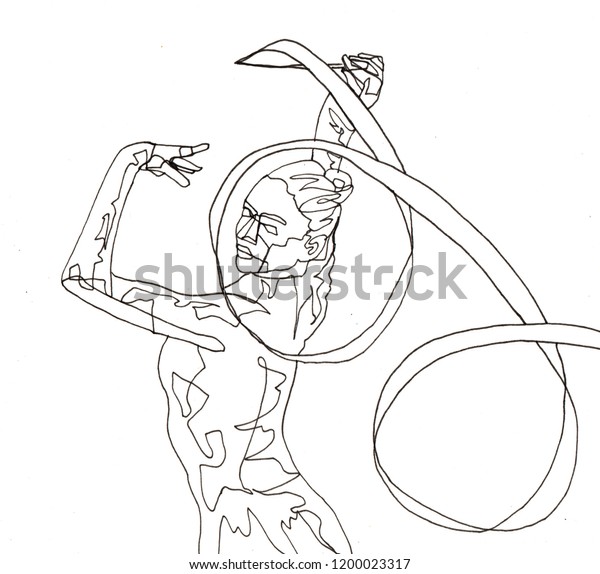 Freehand Contour Line Drawing Rhythmic Gymnastics Stock Illustration 1200023317 Shutterstock