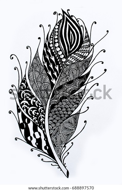Freehand Drawing Abstract Patterned Bird Feather Stock Illustration ...