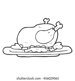 freehand drawn black   white cartoon cooked turkey