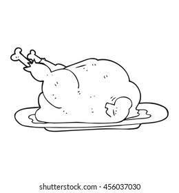 Freehand Drawn Black And White Cartoon Cooked Chicken