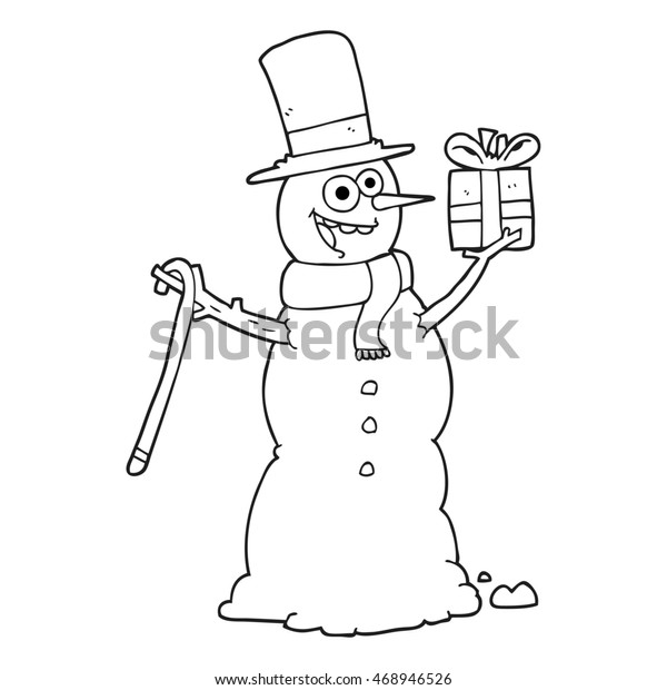 Freehand Drawn Black White Cartoon Snowman Stock Illustration