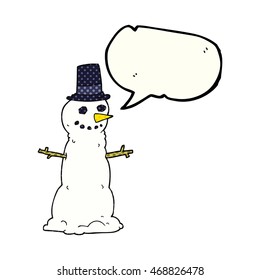 freehand drawn comic book speech bubble cartoon snowman in top hat