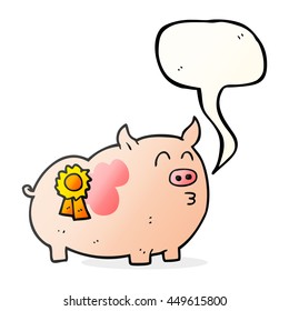 Freehand Drawn Speech Bubble Cartoon Prize Winning Pig